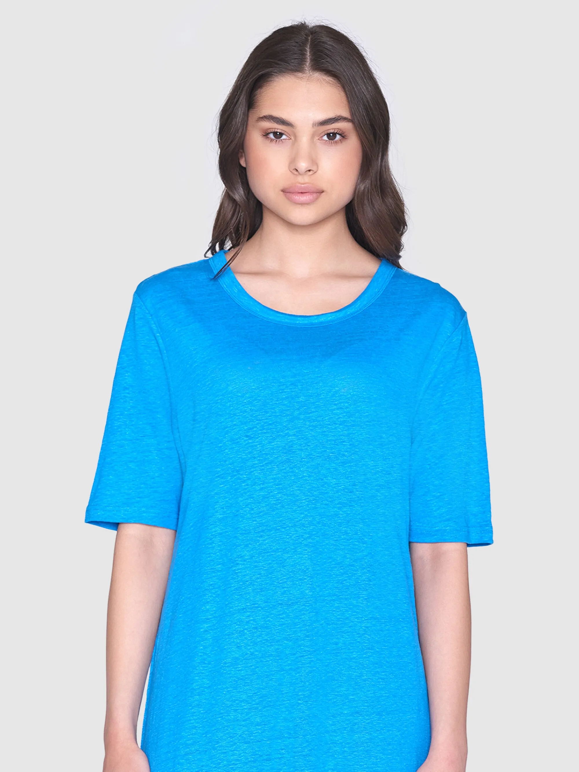 Linen short sleeved t-shirt dress - Malibu Blue