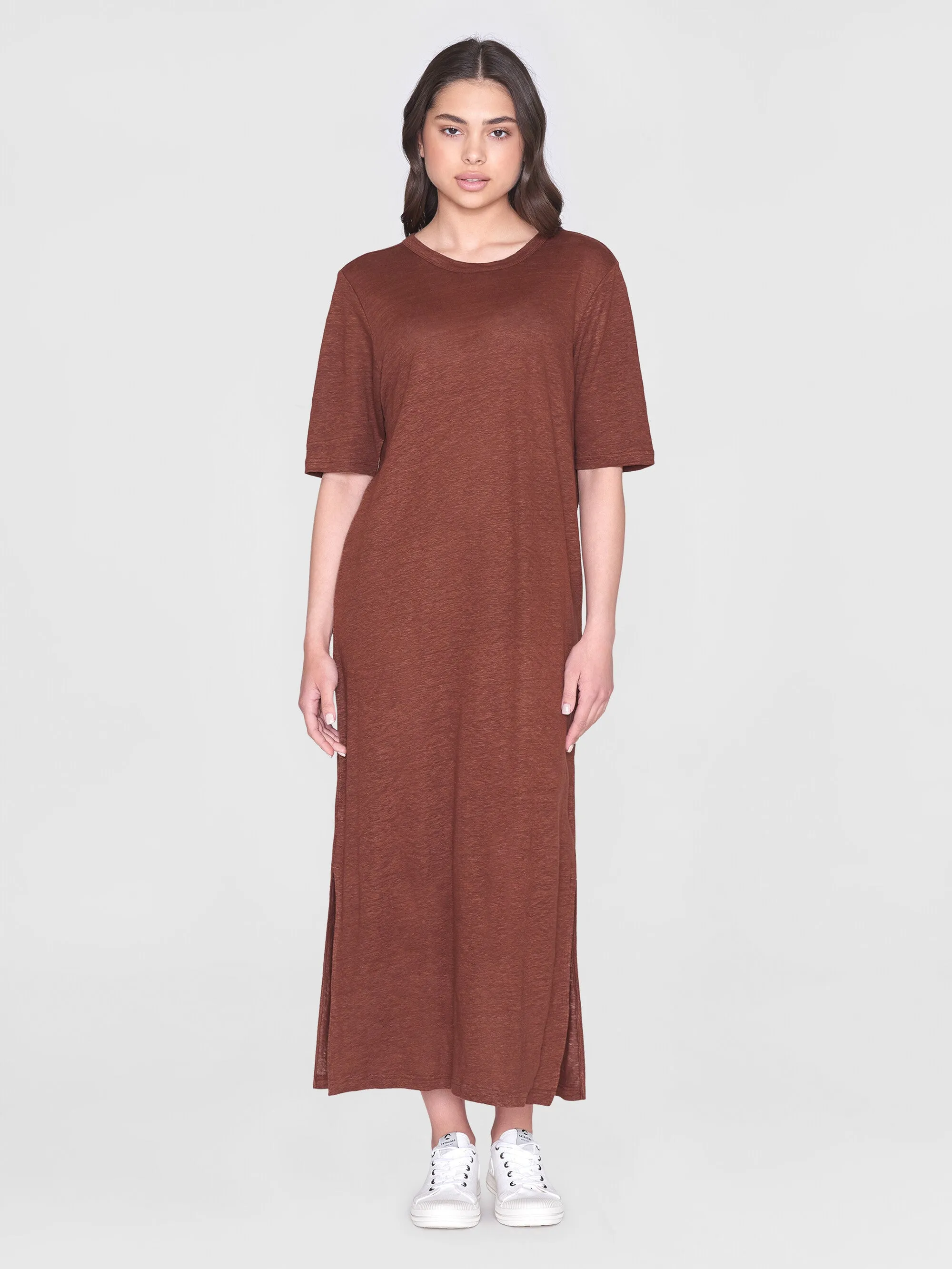 Linen short sleeved t-shirt dress - Tiramisu