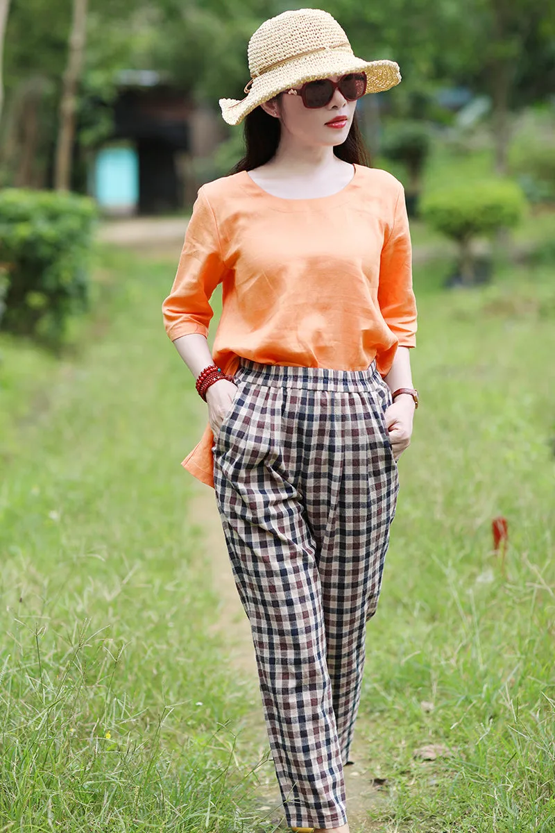 Linen Summer Autumn Women Casual Pants with Pockets SMM97211