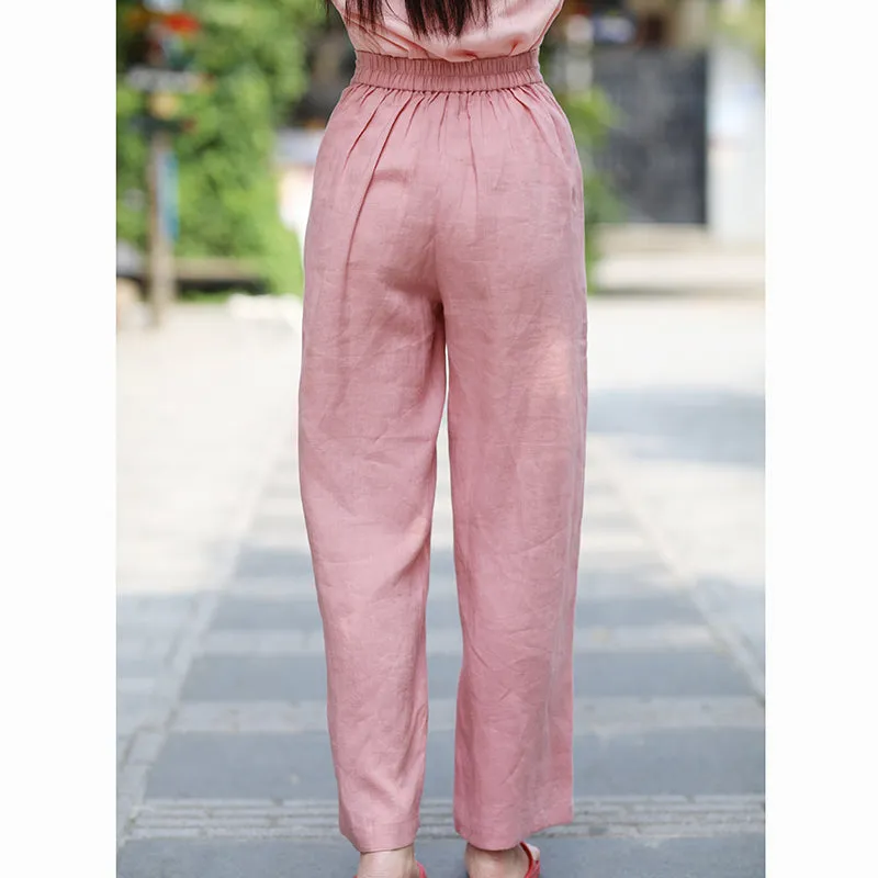 Linen Summer Autumn Women Casual Pants with Pockets SMM97215