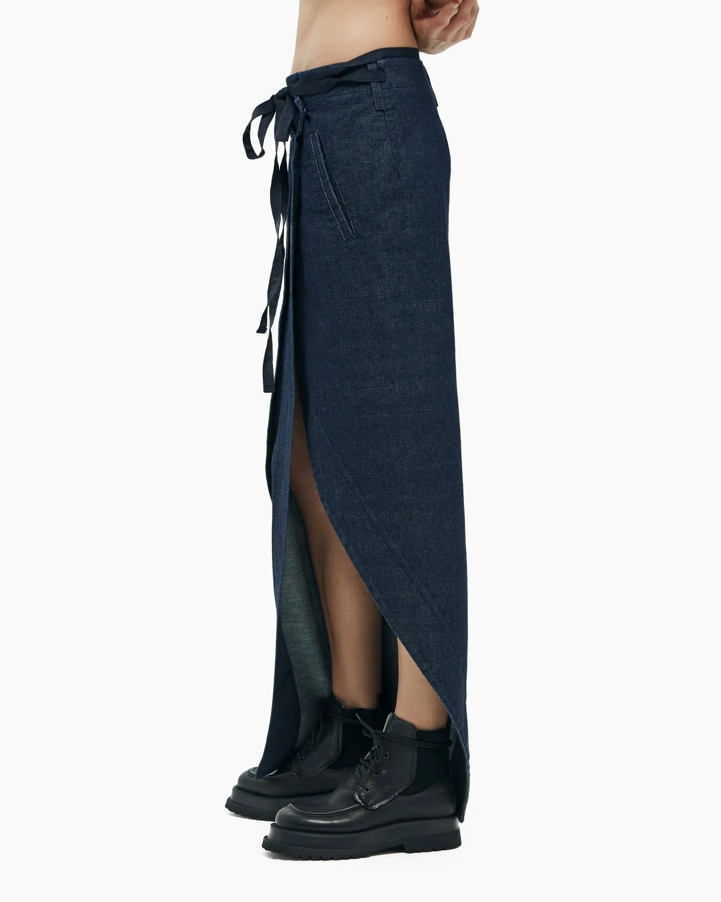 Long asymmetric denim skirt