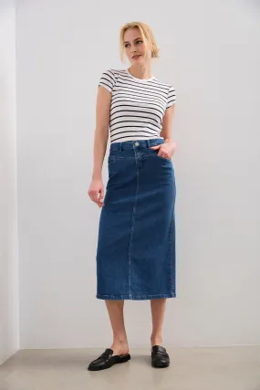 Long denim skirt with slit