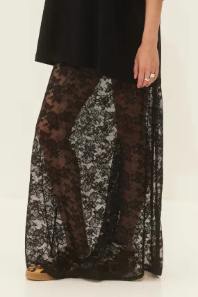 LONG LACE SKIRT "ALMOND" BLACK