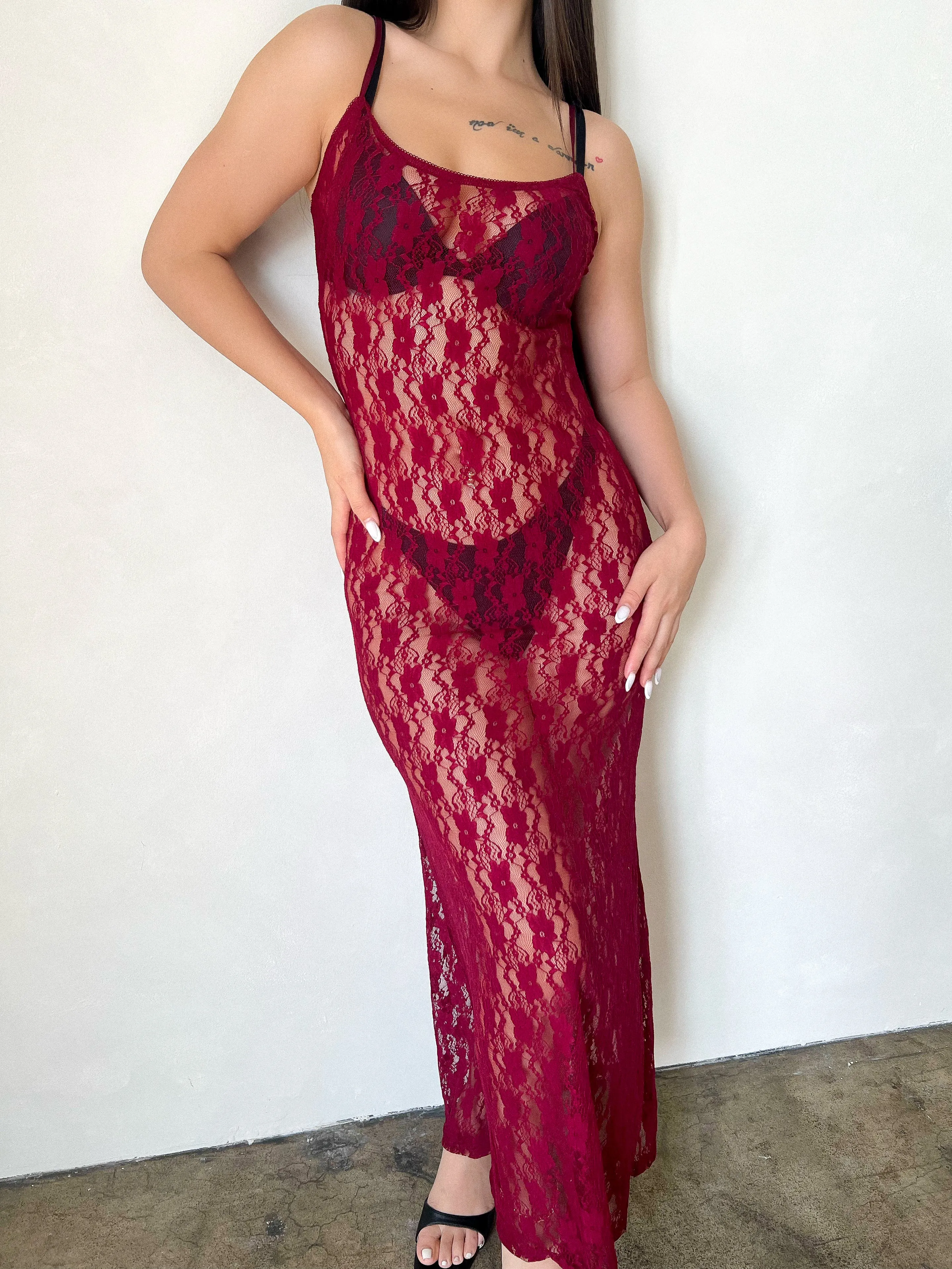 Marcella Lace Cover Up Dress (Burgundy)