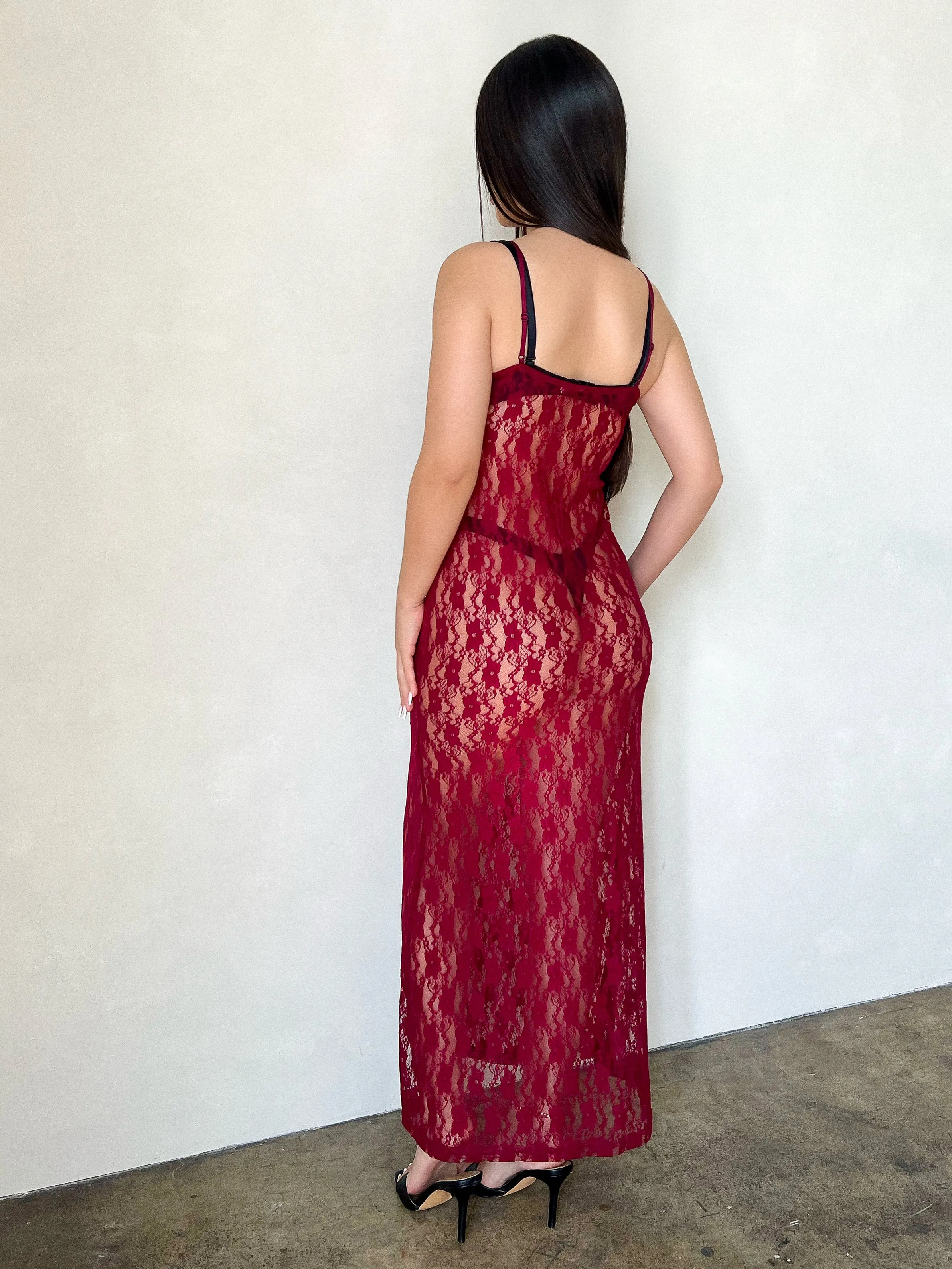 Marcella Lace Cover Up Dress (Burgundy)