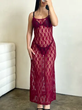 Marcella Lace Cover Up Dress (Burgundy)