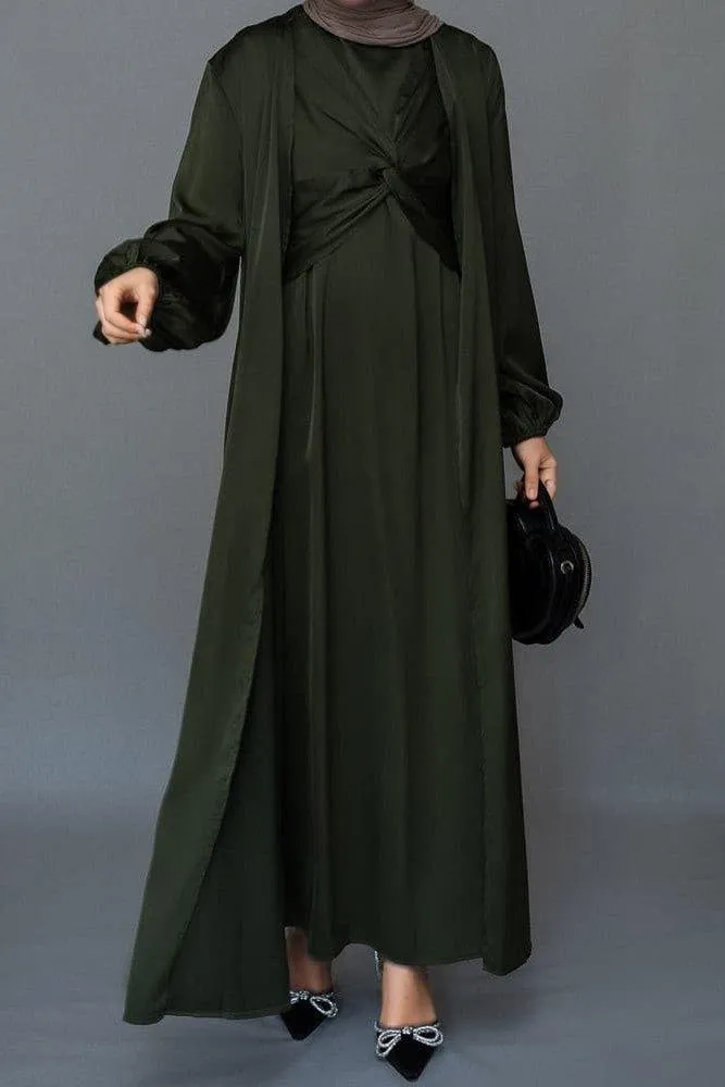 Marrgoh 2 piece luxury emerald 2 piece abaya with wrap bodice