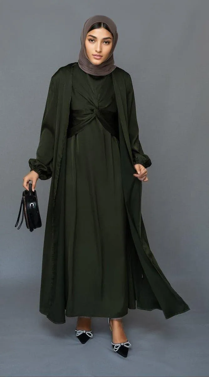 Marrgoh 2 piece luxury emerald 2 piece abaya with wrap bodice