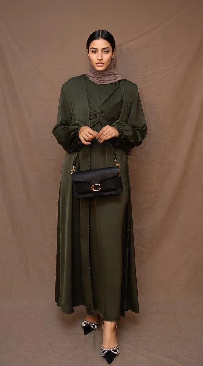 Marrgoh 2 piece luxury emerald 2 piece abaya with wrap bodice