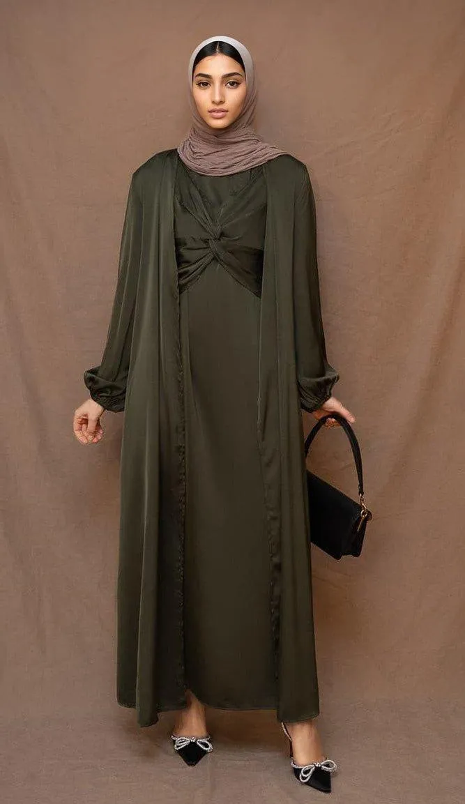 Marrgoh 2 piece luxury emerald 2 piece abaya with wrap bodice