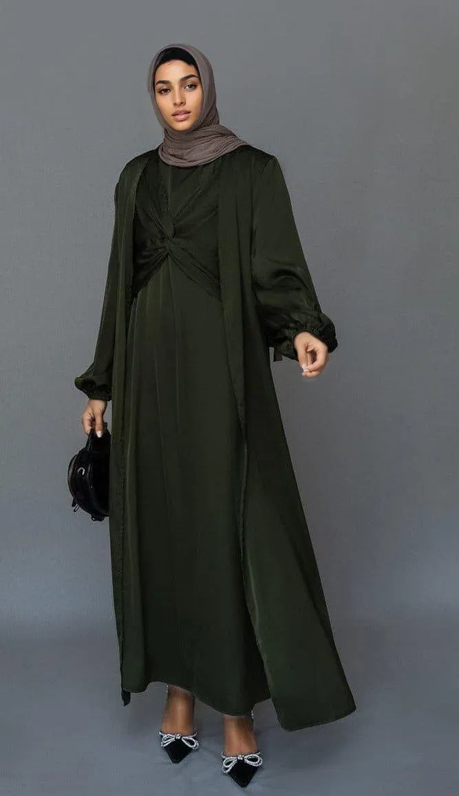 Marrgoh 2 piece luxury emerald 2 piece abaya with wrap bodice