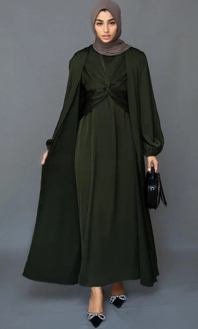 Marrgoh 2 piece luxury emerald 2 piece abaya with wrap bodice