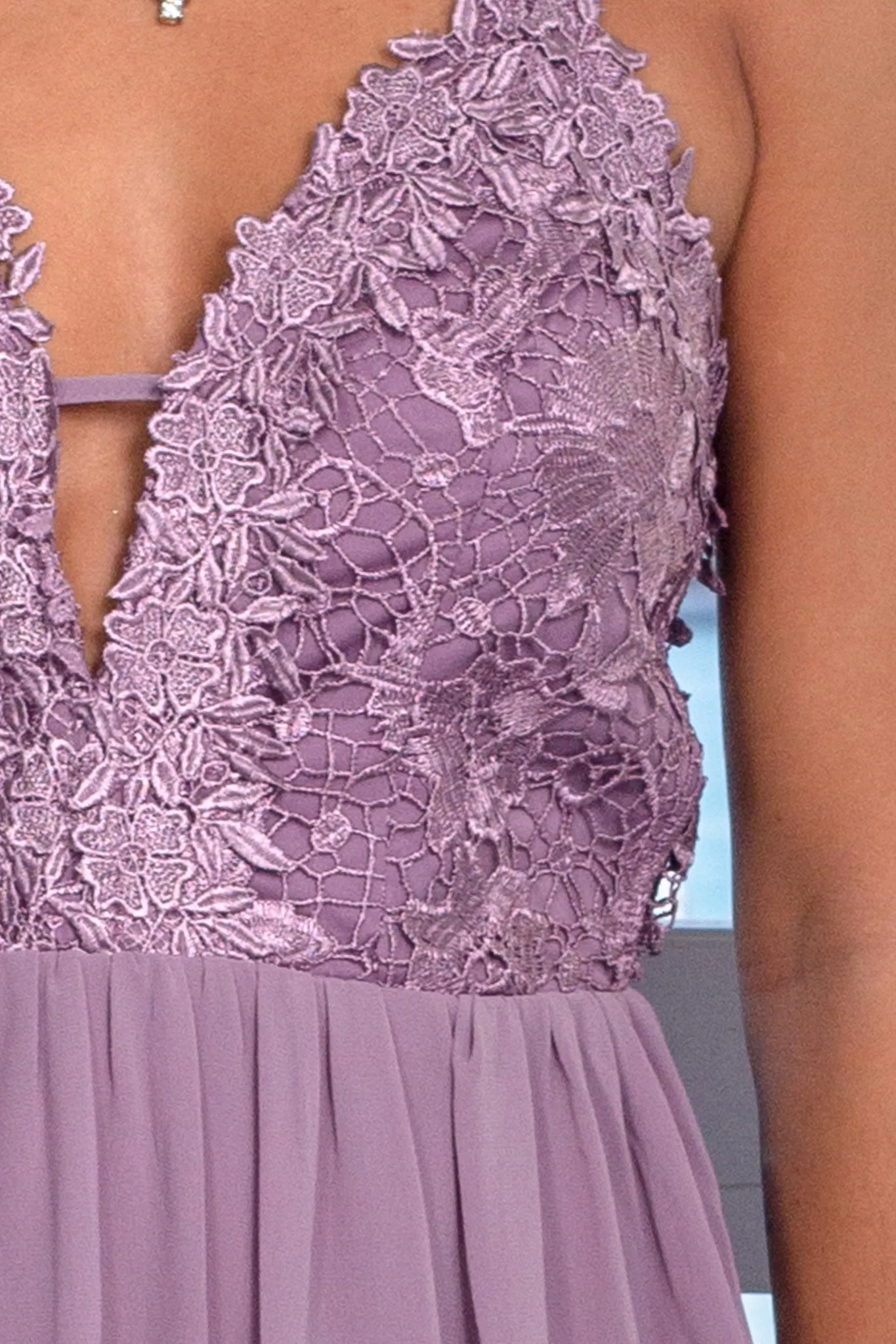 Mauve Maxi Dress Embroidered Top and Strappy Back