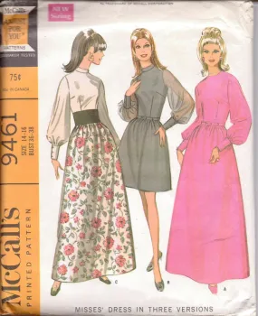 McCall's 9461 Ladies Short Long Dress Gown Vintage 1960's Sewing Pattern