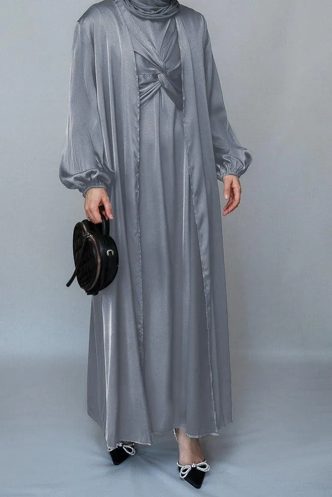 Meltem 2 piece luxury 2 piece abaya with wrap bodice in grey