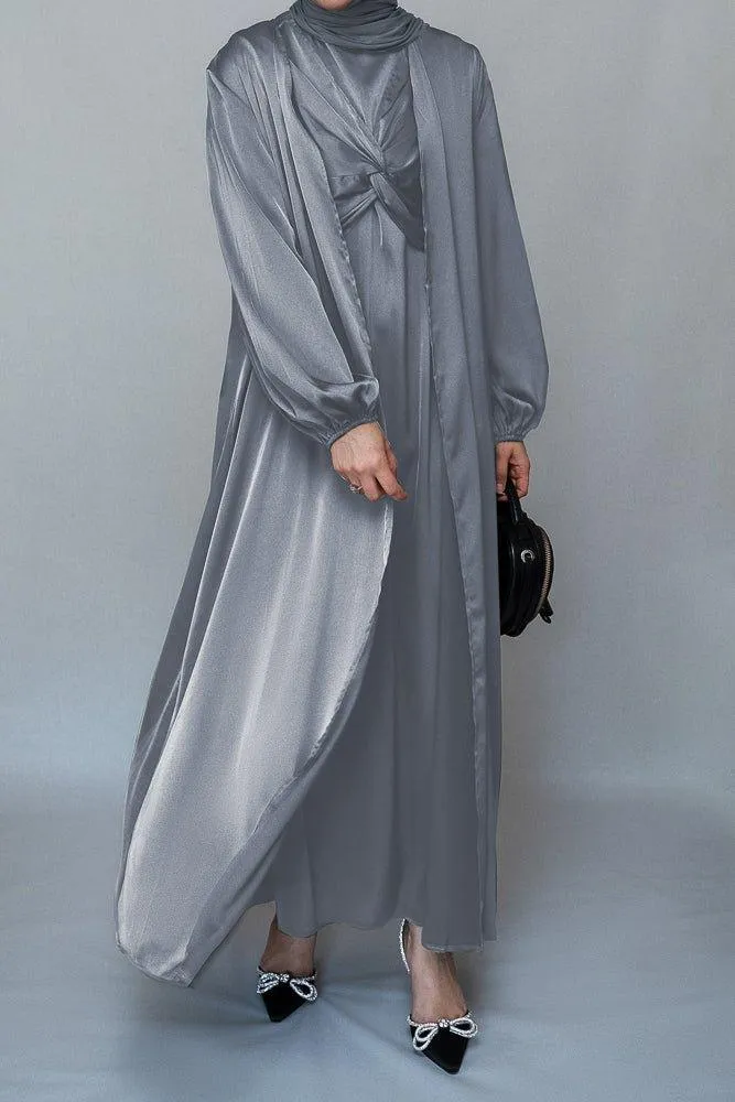 Meltem 2 piece luxury 2 piece abaya with wrap bodice in grey