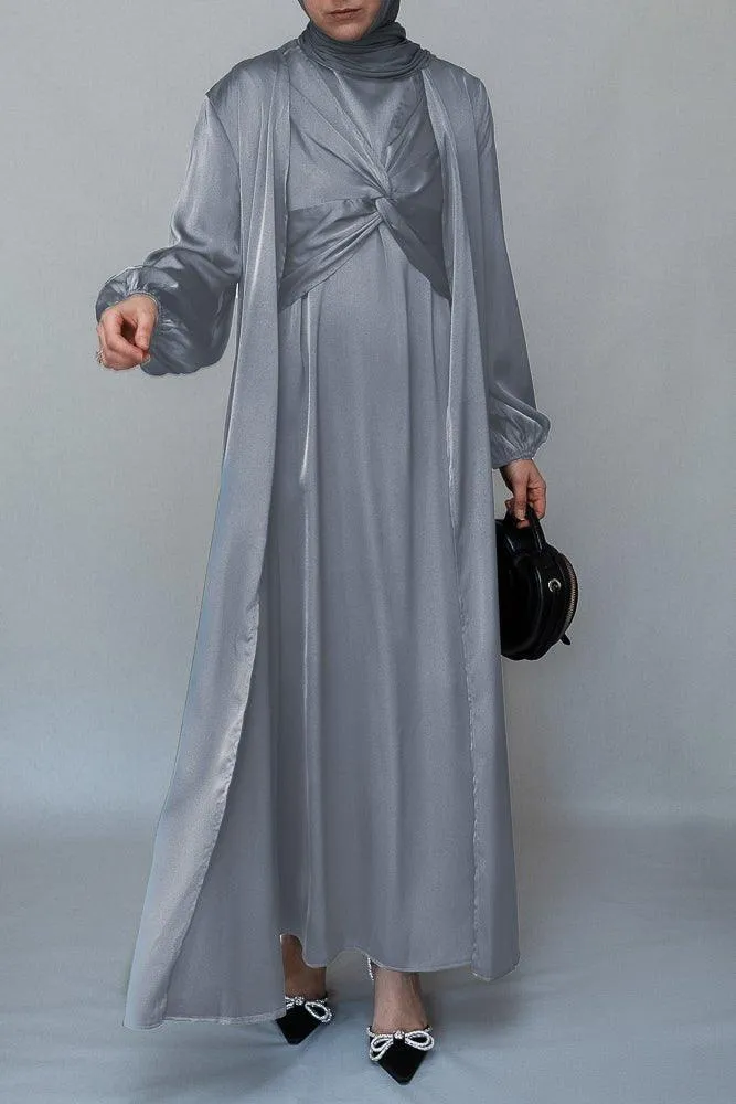 Meltem 2 piece luxury 2 piece abaya with wrap bodice in grey