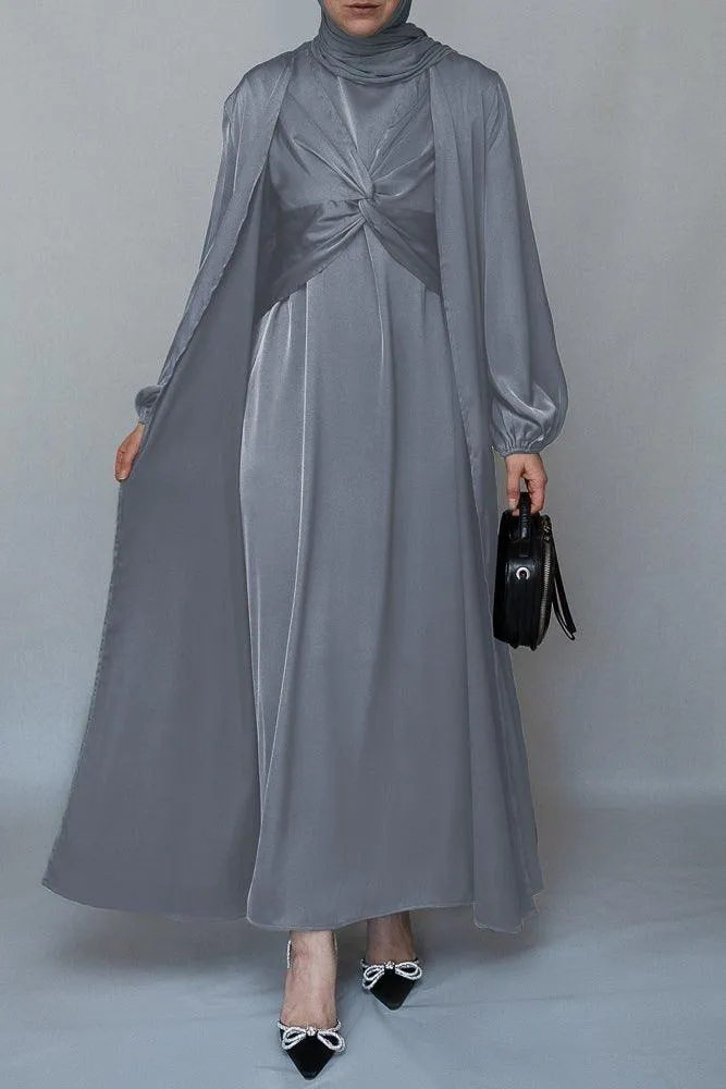 Meltem 2 piece luxury 2 piece abaya with wrap bodice in grey