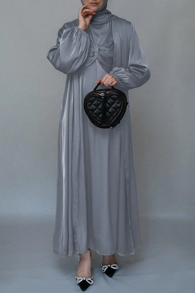 Meltem 2 piece luxury 2 piece abaya with wrap bodice in grey