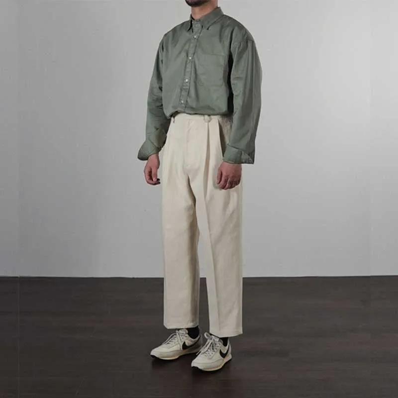 Mens Retro Casual Versatile Elastic Waist Wide Leg Pants