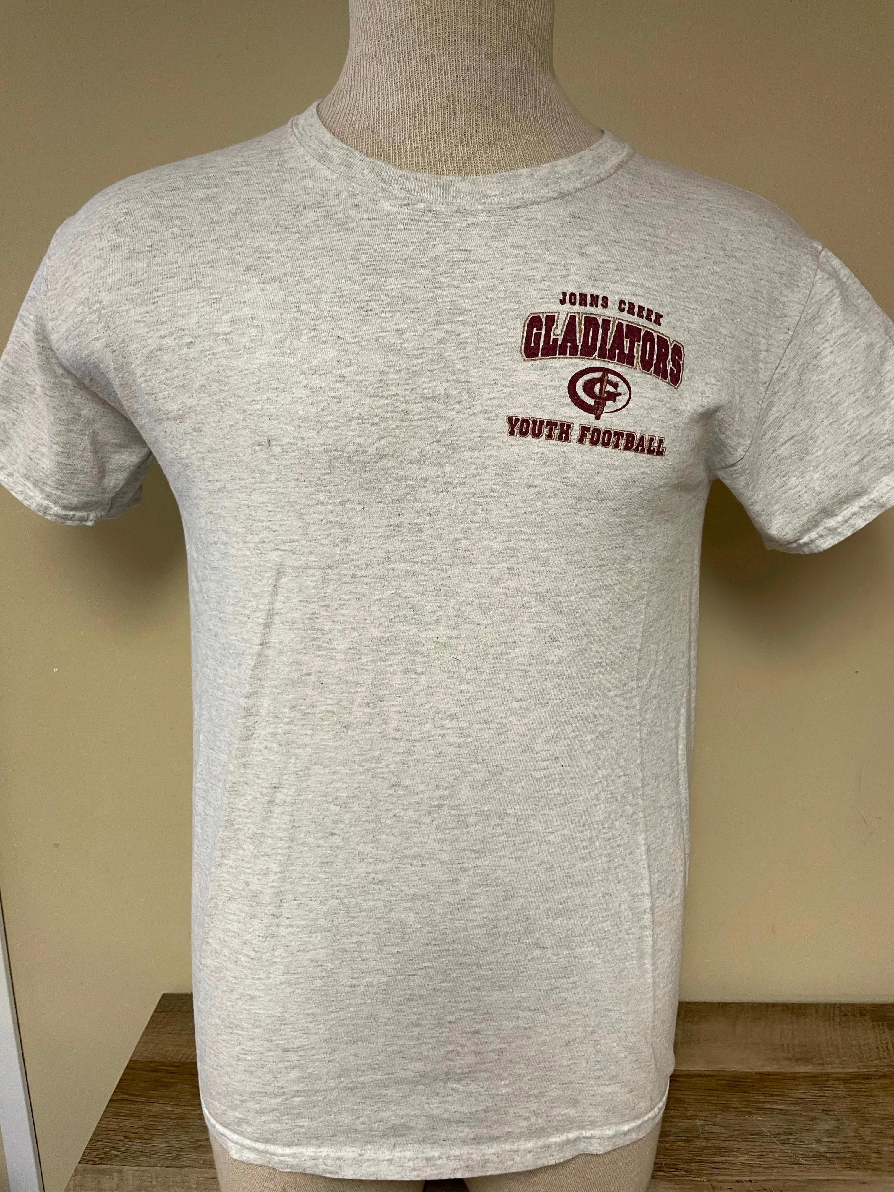 Mens Small Johns Creek GA 2012 GLADIATORS Youth Football Gray Short Sleeve TShirt