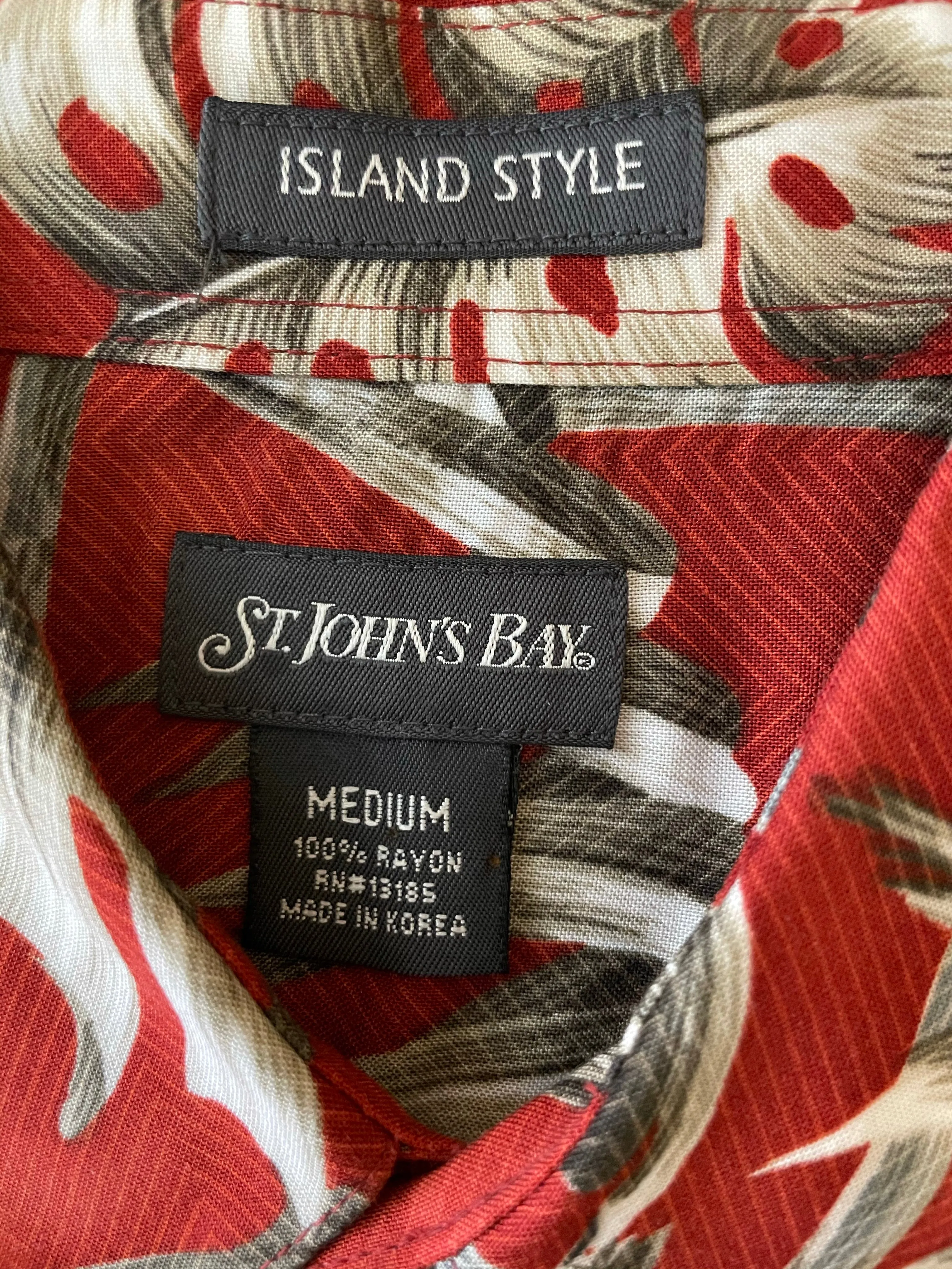 Mens ST JOHNS BAY Rayon Caribbean Island Camp Shirt Medium Palm Tree Pocket