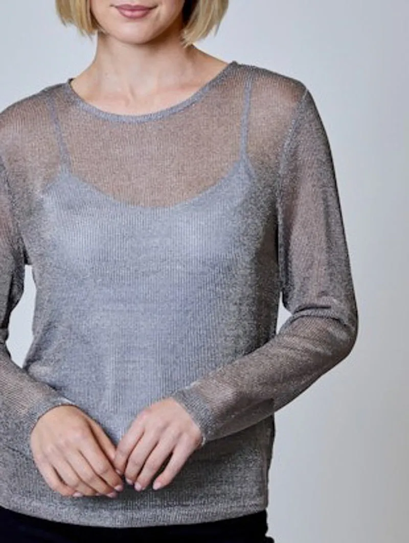 Metallic and Mingle Sheer Shirt - Gunmetal Gum