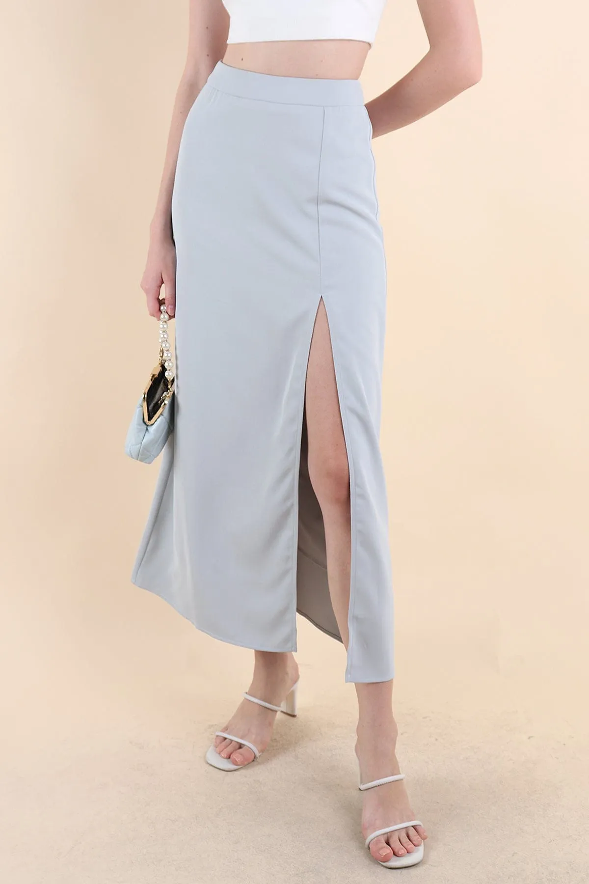 MINNIE SLIT MAXI SKIRT IN BLUE