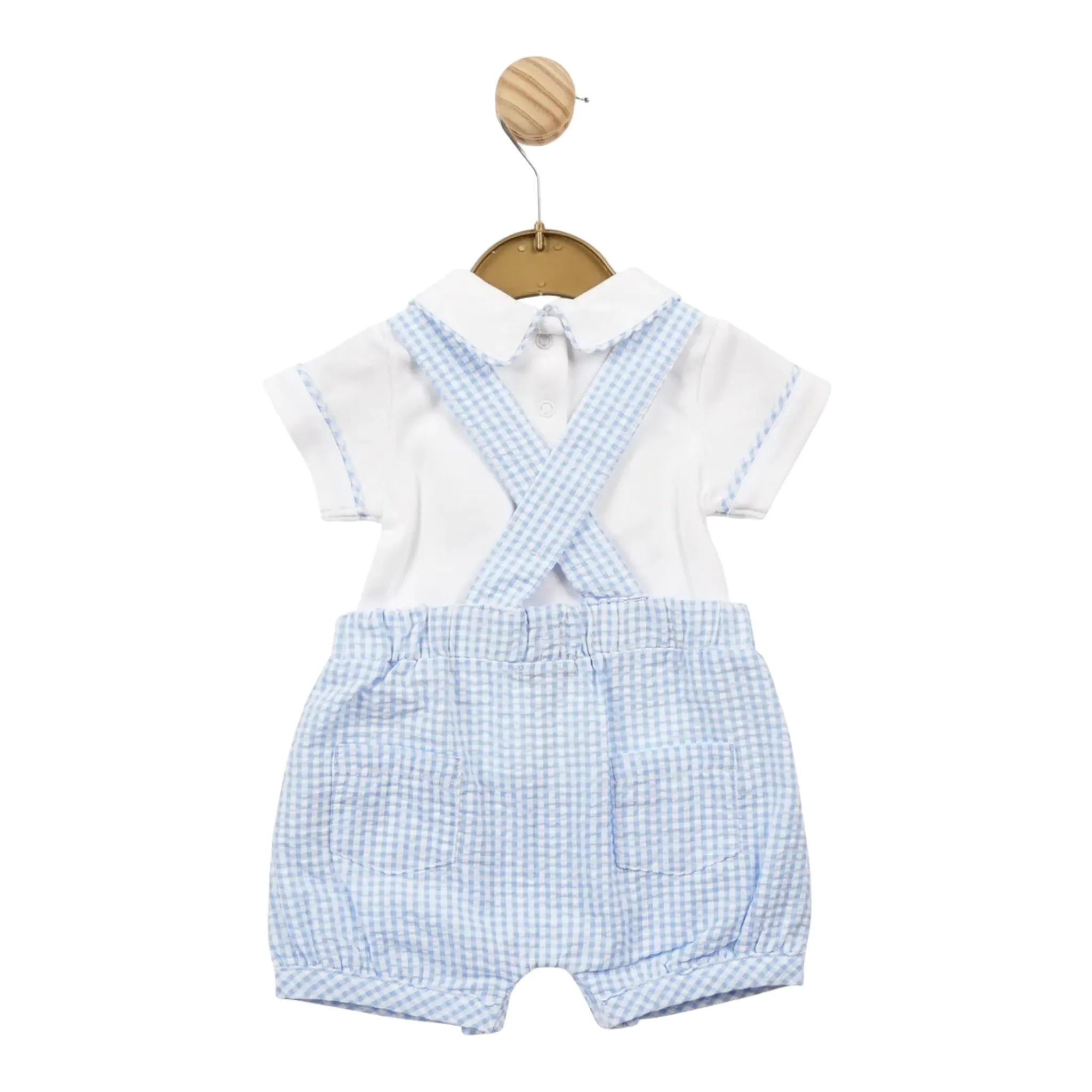 Mintini - blue and white check summer dungaree and white T-shirt