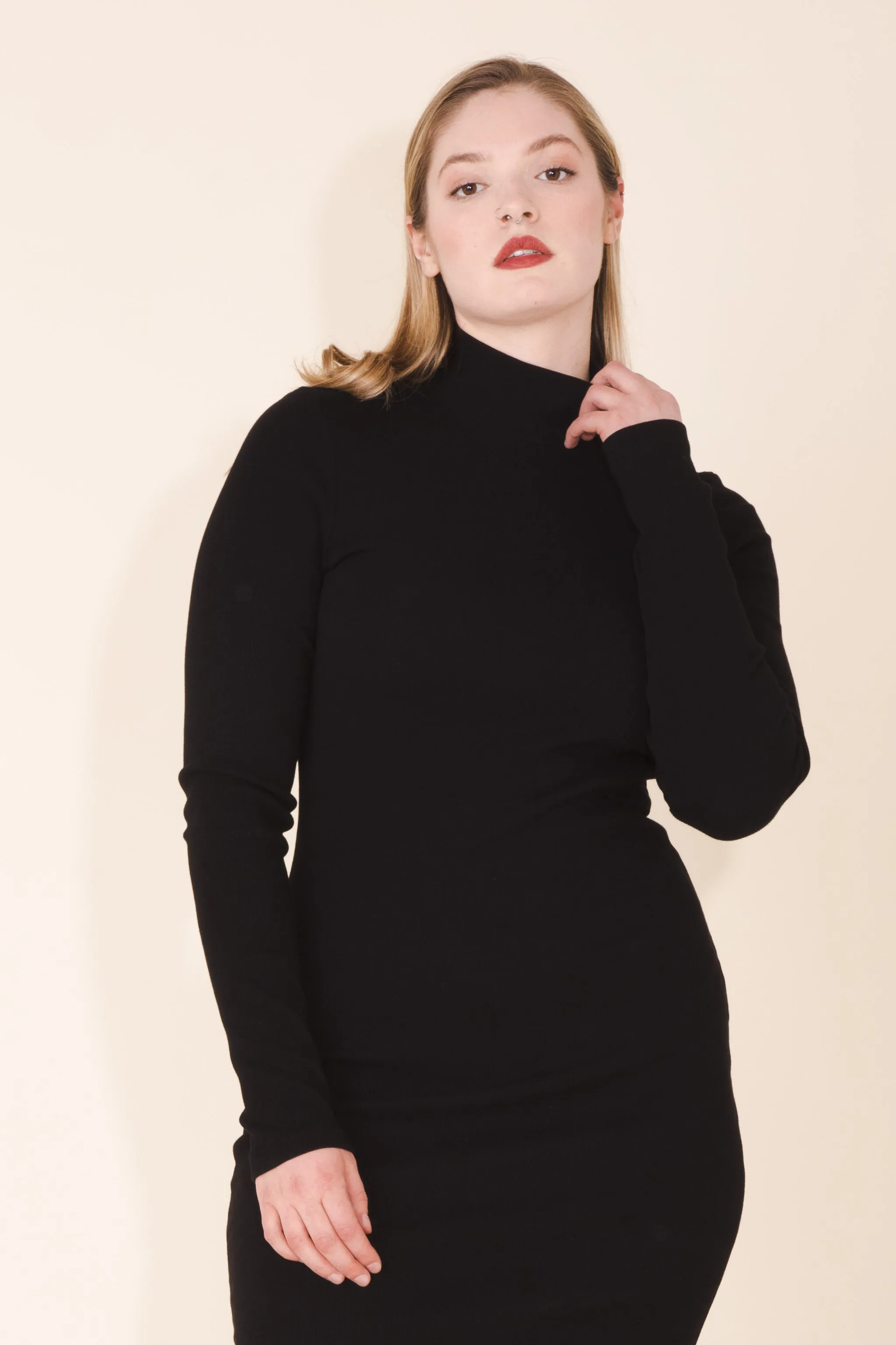 Mockneck Dress in Black