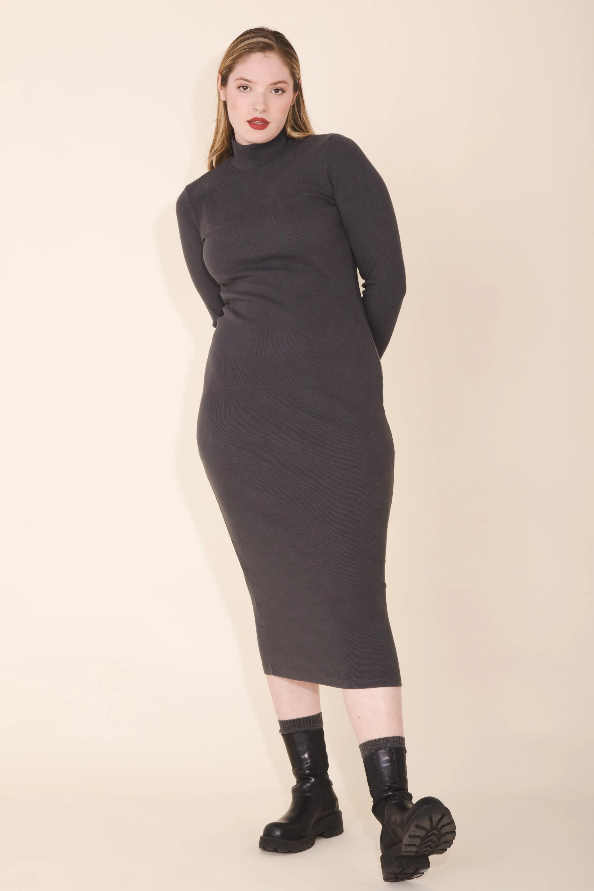 Mockneck Dress in Graphite