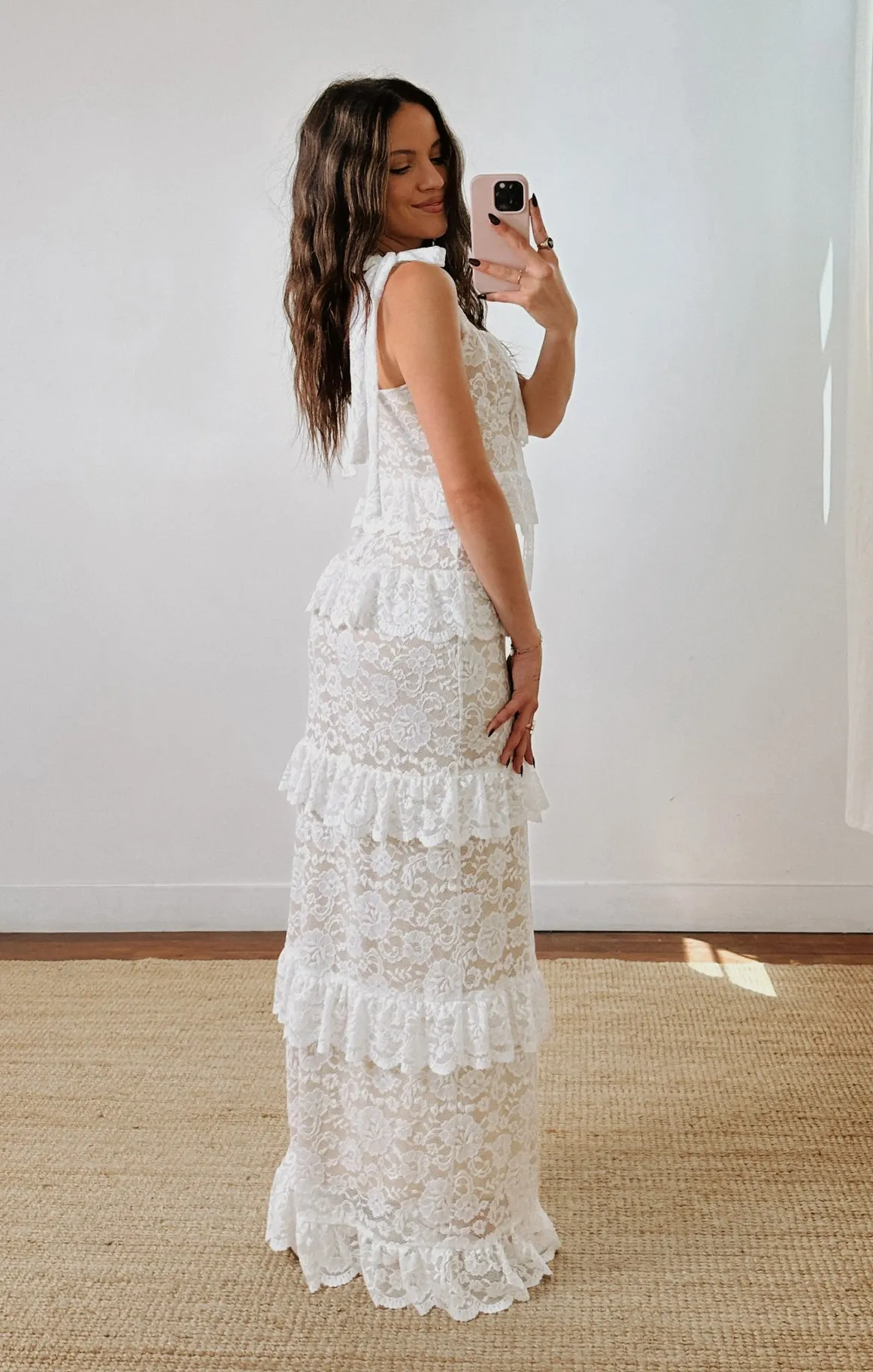 Monique Tie Maxi Dress ~ White Forever Lace