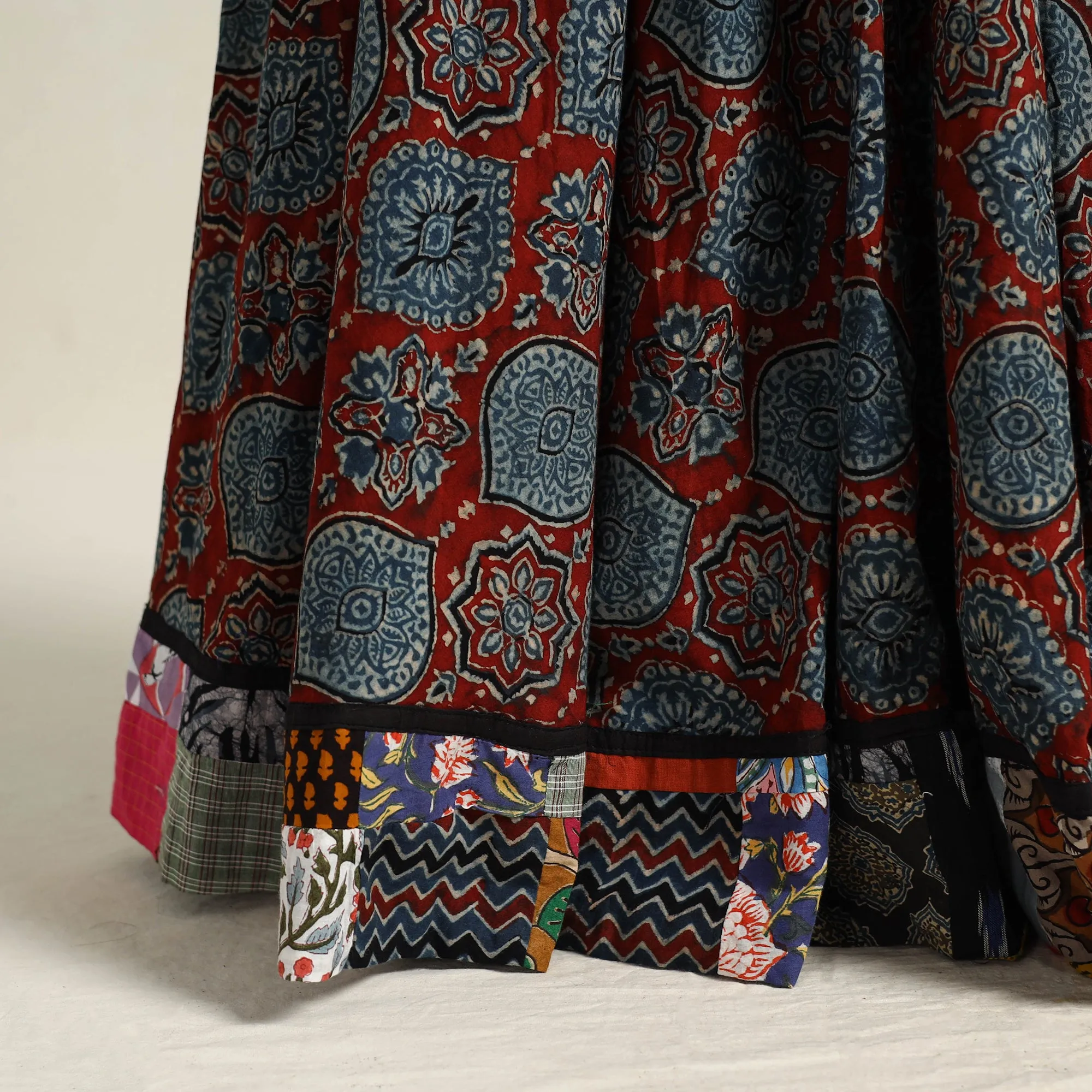 Multicolor - Hand Block Printed Cotton Long Ajrakh Skirt 18