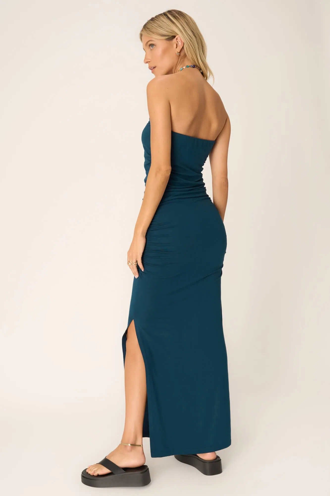 Nala Strapless Side Ruched Dress - Oceanic Teal