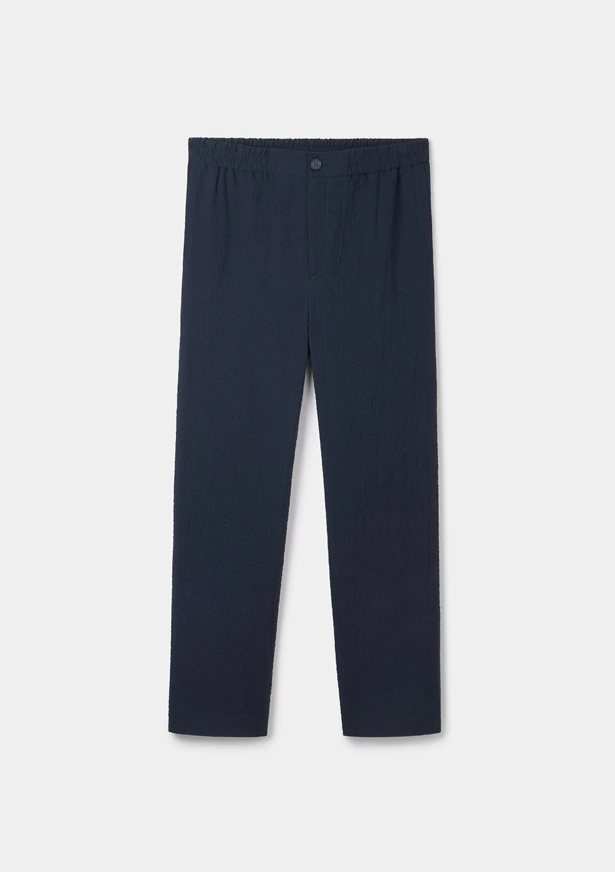 Navy Seersucker Drawstring Trousers