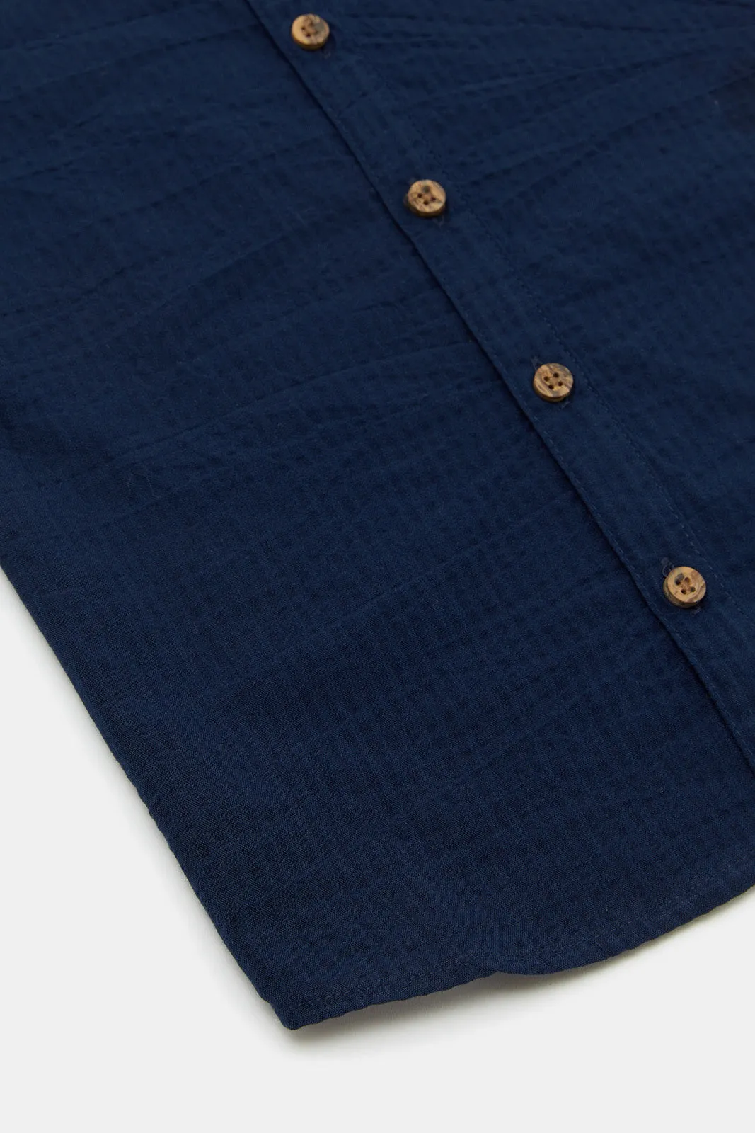 Navy Seersucker Henley Shirt