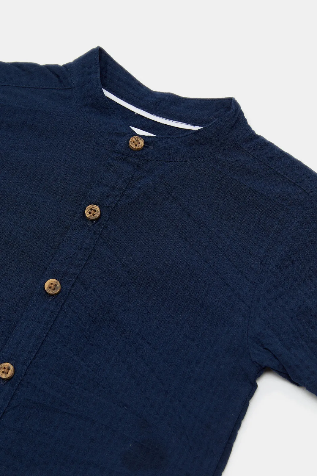 Navy Seersucker Henley Shirt