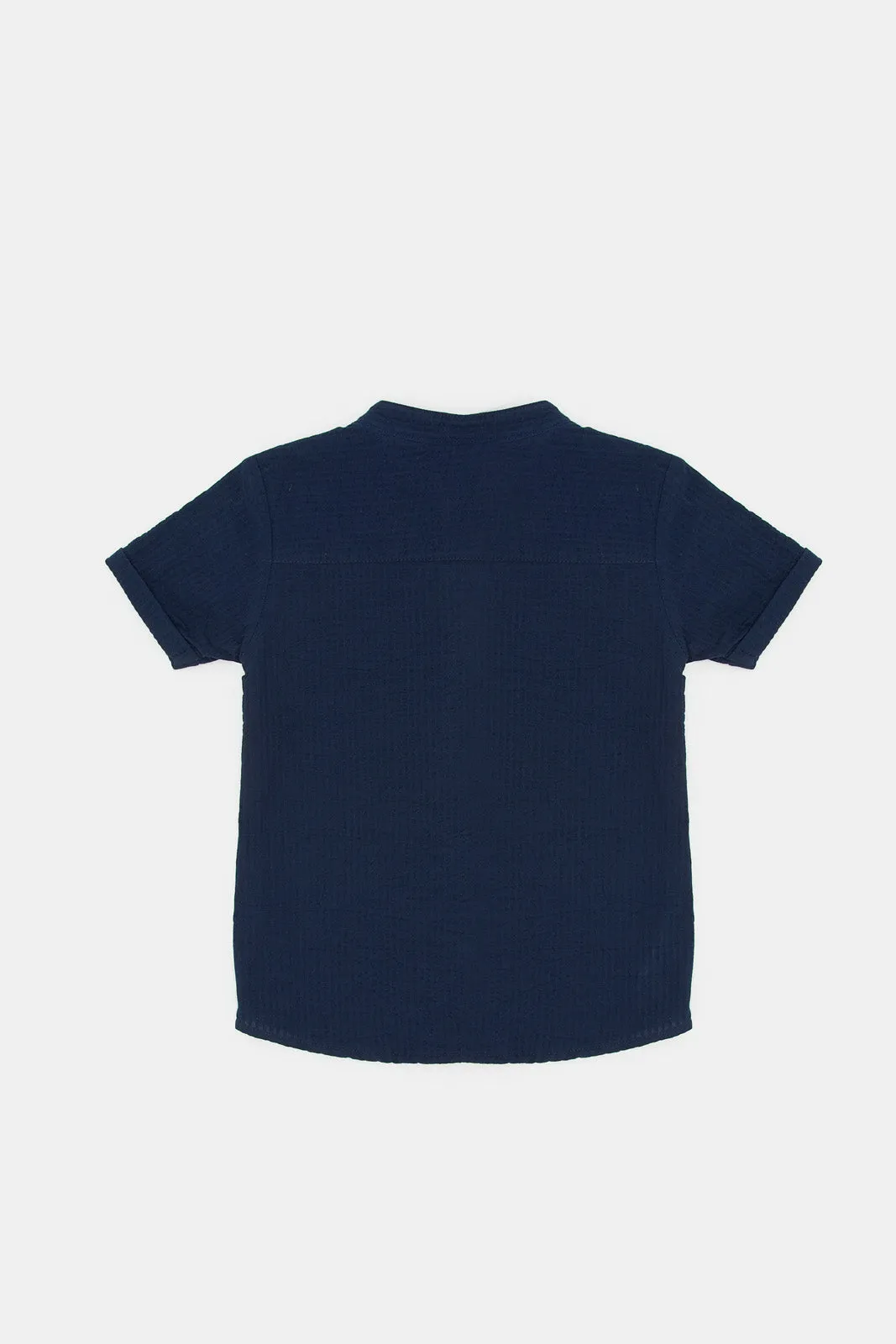 Navy Seersucker Henley Shirt