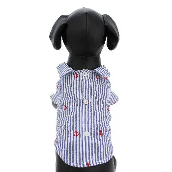 Navy Striped Anchor Dog Shirt