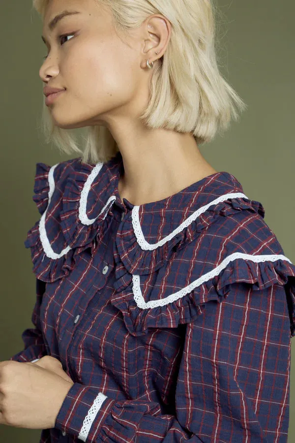 Neon Rose - Meredith Check Print Layered Collar Blouse