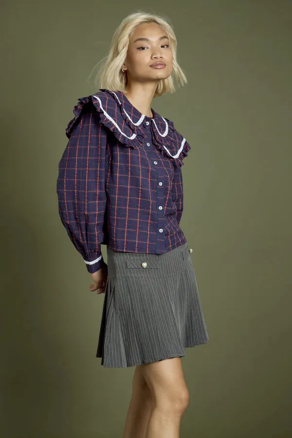 Neon Rose - Meredith Check Print Layered Collar Blouse