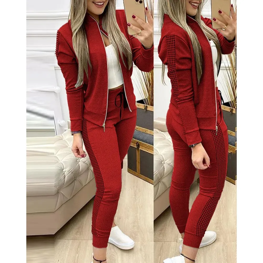 New Two-Piece Set Outfits Autumn Women's Zipper Top and Pants Casual Sport Suit Winter