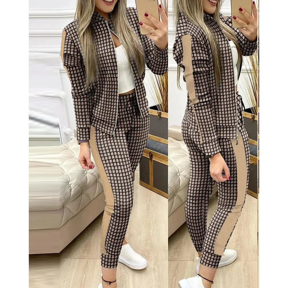 New Two-Piece Set Outfits Autumn Women's Zipper Top and Pants Casual Sport Suit Winter