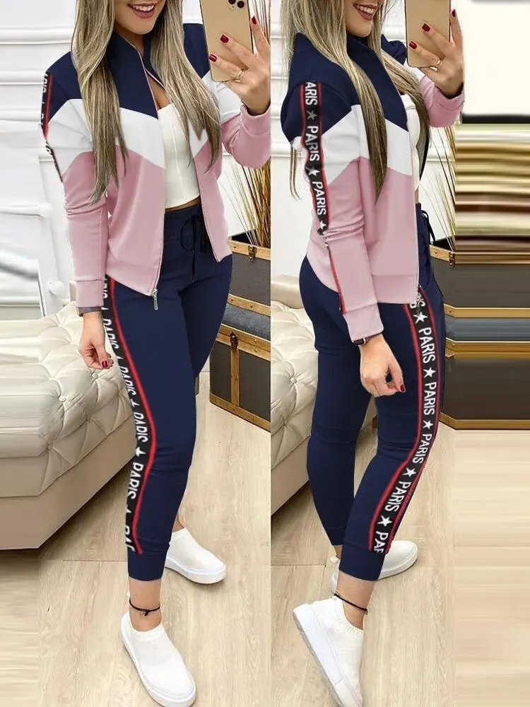 New Two-Piece Set Outfits Autumn Women's Zipper Top and Pants Casual Sport Suit Winter