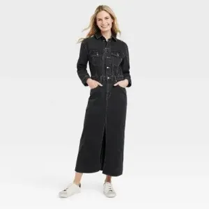 New - Universal Thread Women's Long Sleeve Denim Shirt Maxi Dress