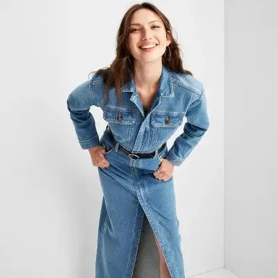 New - Universal Thread Women's Long Sleeve Denim Shirt Maxi Dress