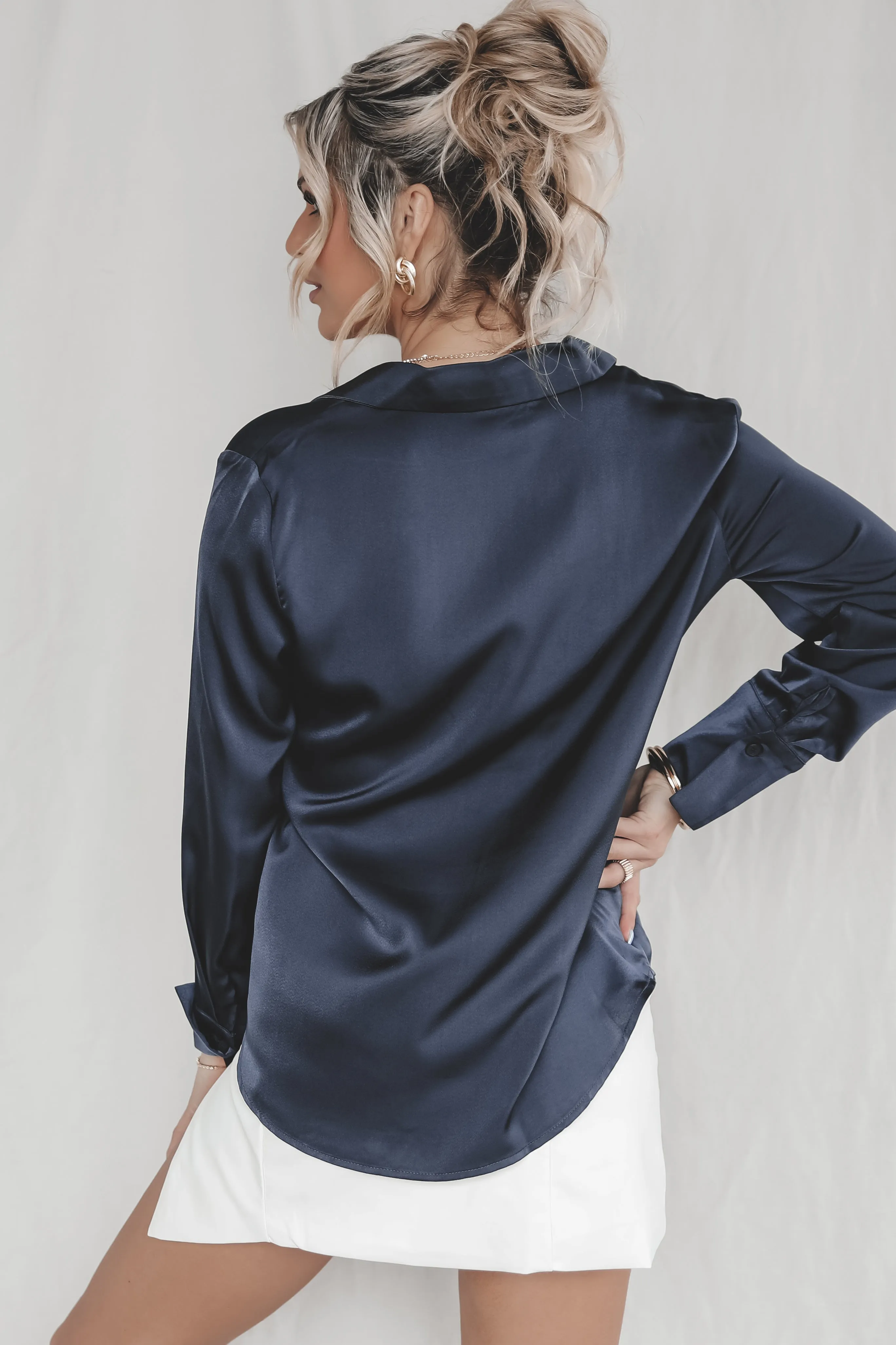 Nice To Meet You Navy Satin Top