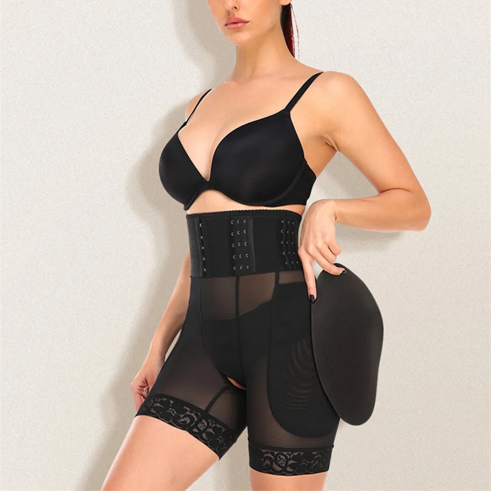 Nine-Row Adjustable Buckle Lace-Up  Crotch Mesh Waist Shaper Pants