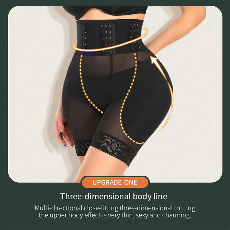 Nine-Row Adjustable Buckle Lace-Up  Crotch Mesh Waist Shaper Pants