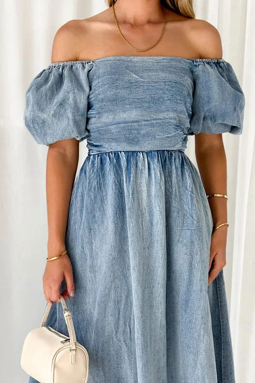 No One Cuter Denim Strapless Midi Dress